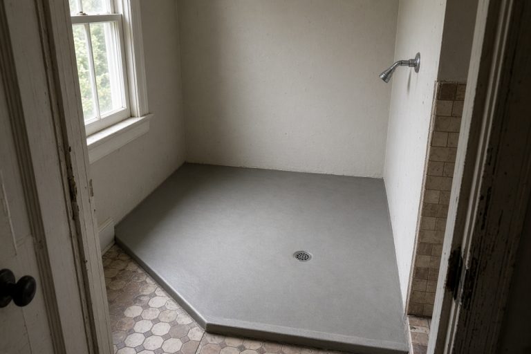 Finished sloped shower base in an older bathroom - Bathroom Remodeling in Chesterton
