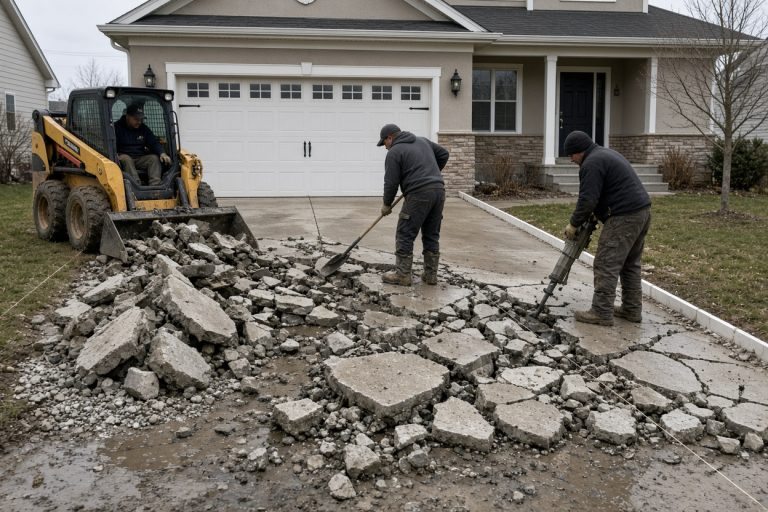 Crew breaking out a failed driveway slab before the new pour — Concrete Driveways in Chesterton