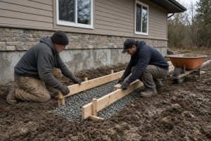 Crew forming a new footing trench beside a house — Concrete Foundations in Chesterton