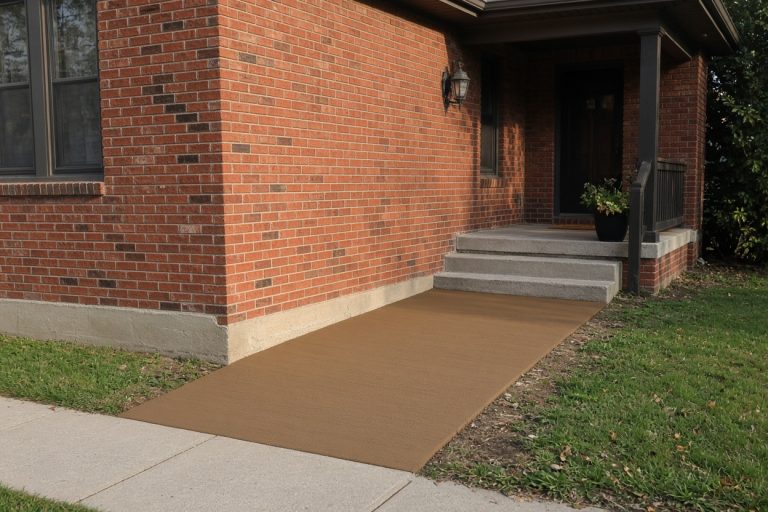Warm brown walk along a red brick front — Colored Concrete in Valparaiso
