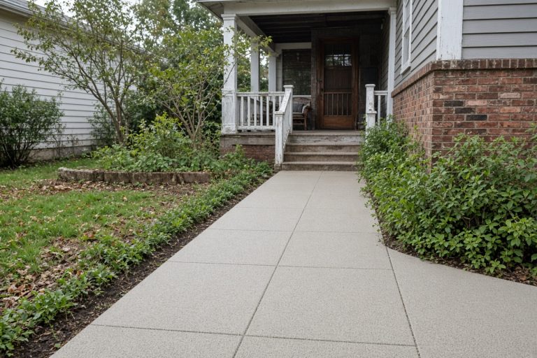 Finished buff walk leading to an older porch — Colored Concrete in Wheeler