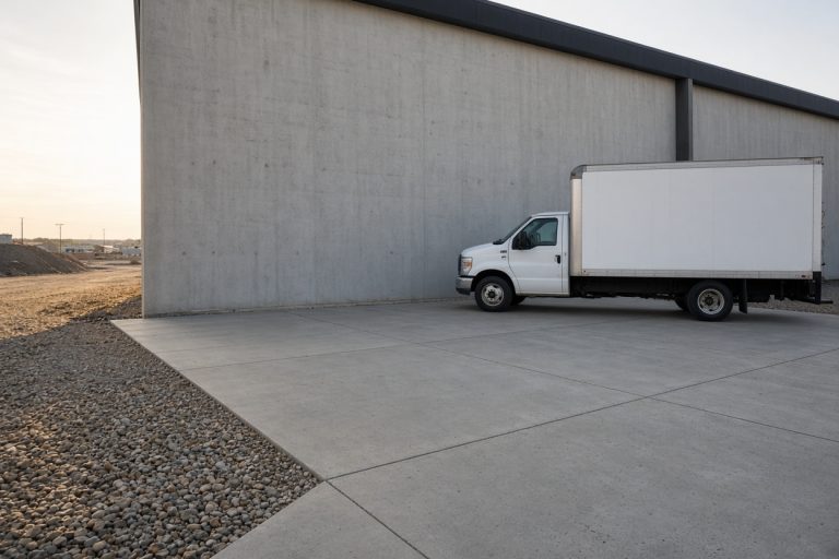 Finished shop apron with a parked truck — Commercial Concrete in Burns Harbor
