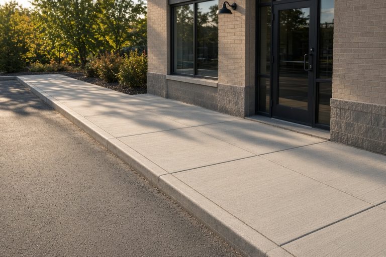 Finished shop walk and parking apron in daylight — Commercial Concrete in Chesterton
