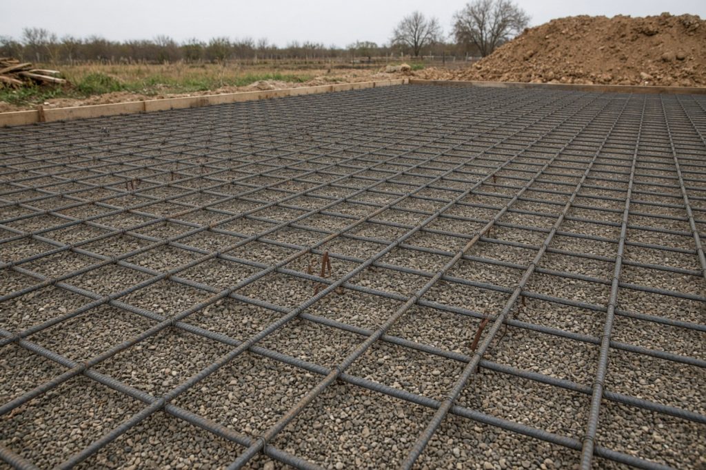 Rebar laid on compacted base for a shop slab — Commercial Concrete in Hebron