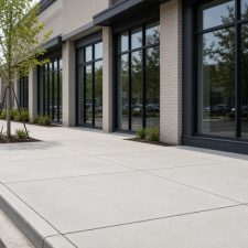 Freshly finished commercial sidewalk in front of a retail storefront — Commercial Concrete in Porter