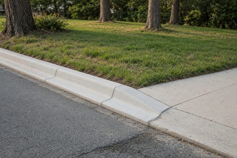 Finished curb section tied into an older residential curb — Concrete Curbs in Crown Point