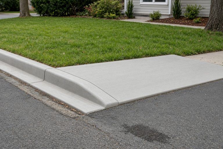 New concrete curb and driveway apron on a residential street — Concrete Curbs in Griffith