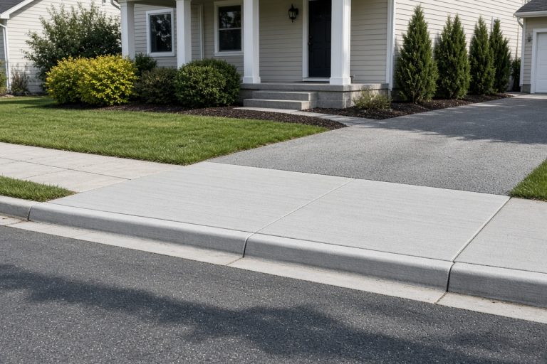 Finished curb and driveway apron at a house — Concrete Curbs in La Porte