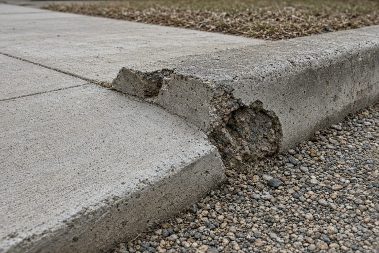 Chipped curb face at a driveway apron turn - Concrete Curbs in South Haven