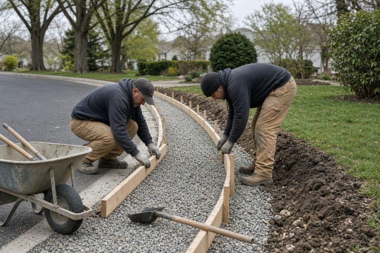 Crew setting forms for a new curb pour — Concrete Curbs in Valparaiso