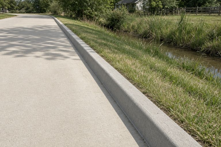 Finished concrete curb along a driveway edge beside a grass ditch - Concrete Curbs in Wheeler