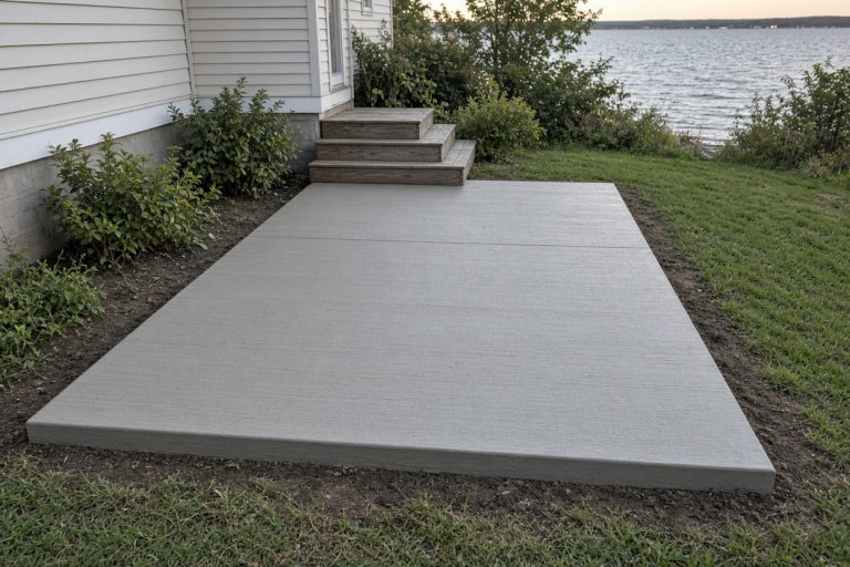 New broom-finish patio after heaved slab removal — Concrete Demolition in Burns Harbor