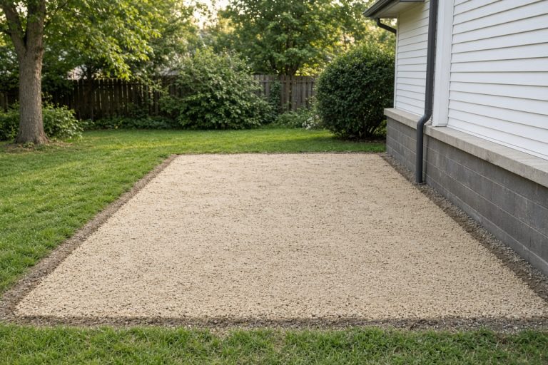 Prepared sand and gravel base ready for a new patio - Concrete Demolition Compaines in Chesterton