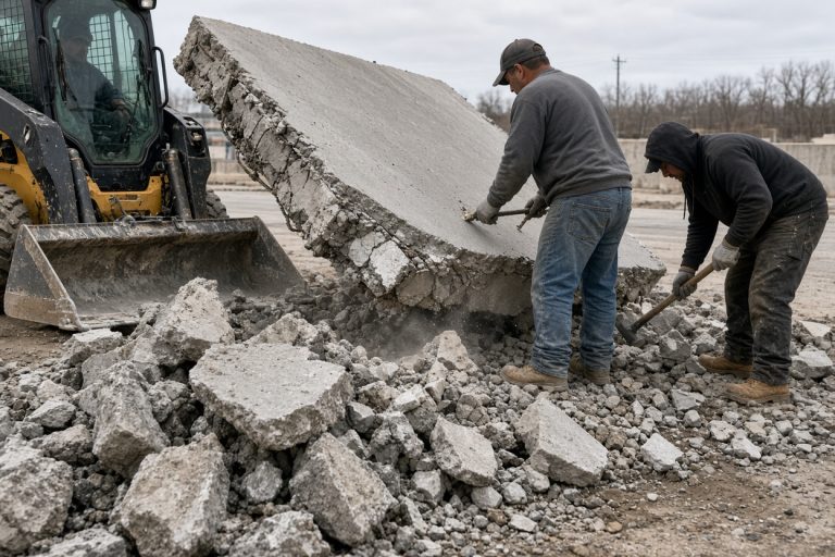 Crew breaking out a failed commercial slab - Concrete Demolition Companies in Burns Harbor
