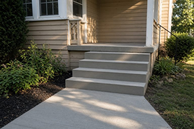 New porch steps finished at an older house front, Concrete Demolition Companies in Chesterton