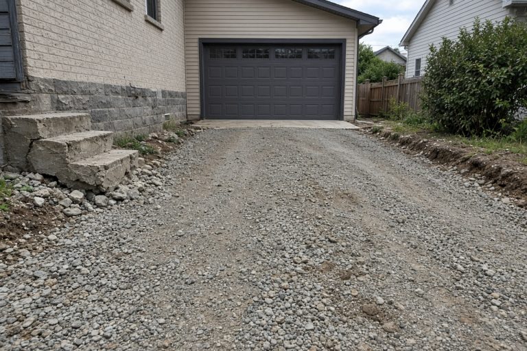 Compacted stone base left after a driveway tear-out - Concrete Demolition Companies in Dyer