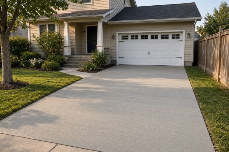 New broom-finish driveway at an older house after replacement - Concrete Demolition Companies in Dyer