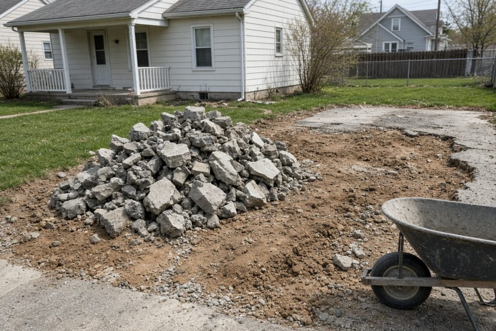 Broken concrete chunks beside a driveway tear-out — Concrete Demolition Companies in Lake Station