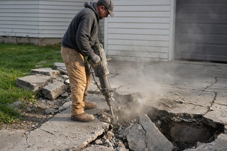Crew breaking out a heaved concrete driveway — Concrete Demolition Companies in Lansing