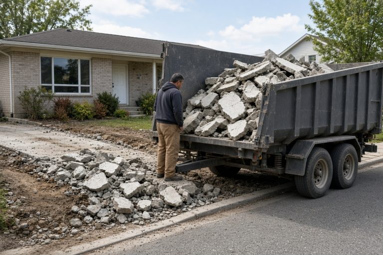 Broken driveway concrete loaded for haul-off - Concrete Demolition Companies in South Holland