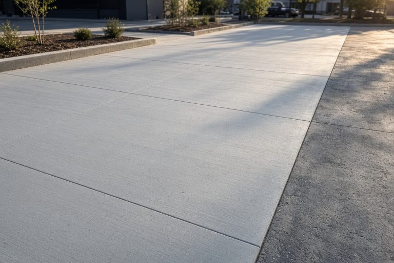 Finished gray commercial parking slab with straight joints — Concrete Demolition Companies in Valparaiso