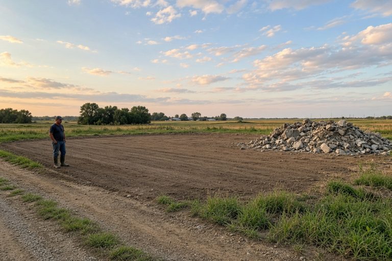 Cleared barn pad with graded soil ready for reuse — Concrete Demolition Companies in Wheeler