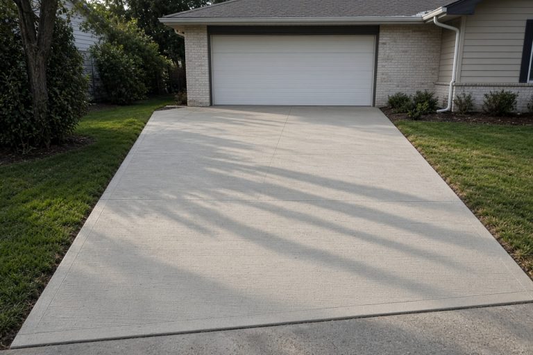 Finished broom-finish driveway at a ranch garage — Concrete Driveways in Calumet City