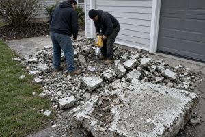 Crew breaking out a pitted driveway slab — Concrete Driveways in Dolton
