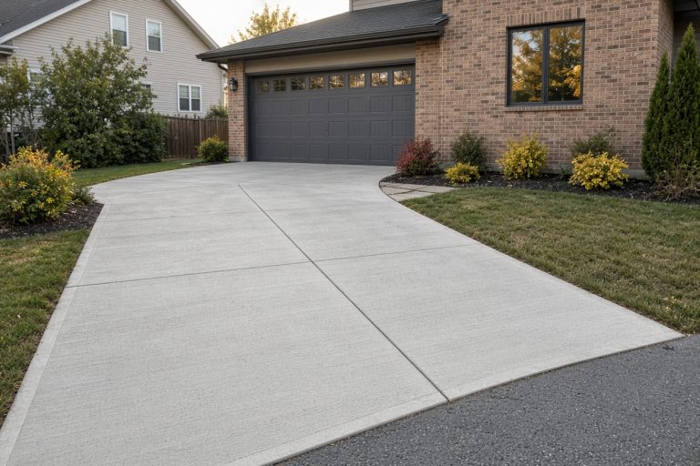 Broom-finished driveway from garage to street — Concrete Driveways in Dolton