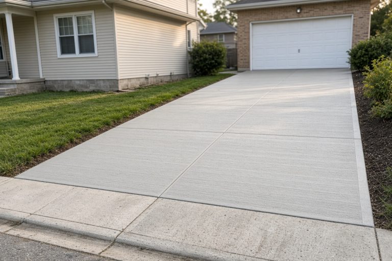 Finished broom-finish driveway at an older house — Concrete Driveways in Lake Station