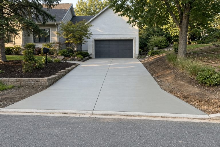 Finished sloped driveway with a sound street apron, Concrete Driveways in Valparaiso