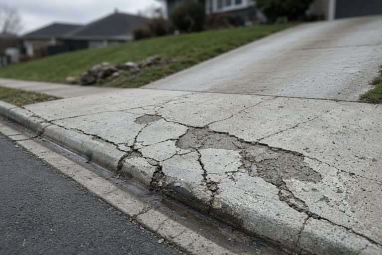 Cracked and scaled concrete apron at the street end of a hill drive, Concrete Driveways in Valparaiso