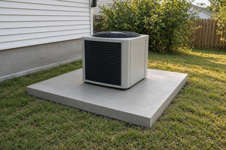 Level concrete pad with an AC condenser sitting square — Concrete Equipment Pads in Dyer