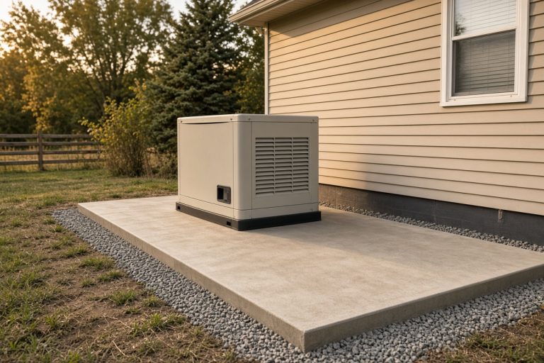 Finished generator pad level beside a house — Concrete Equipment Pads in Wheeler