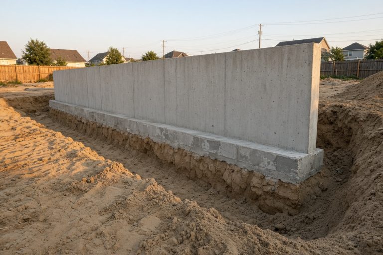 Finished foundation wall and footing on a house lot - Concrete Foundations in Burns Harbor