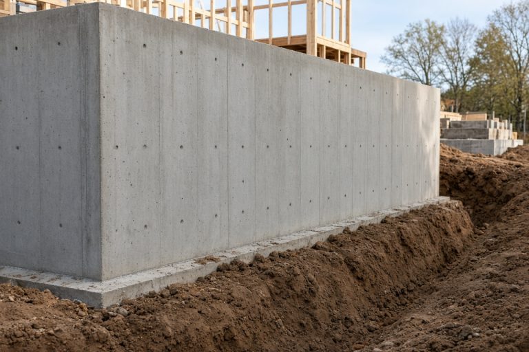 Finished basement walls standing straight on a new house — Concrete Foundations in Hobart