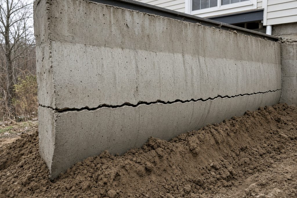 Inward bow and horizontal crack in a basement wall — Concrete Foundations in Hobart