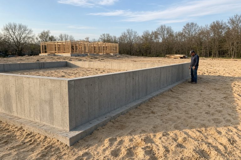 Finished foundation wall and footing on sandy ground — Concrete Foundations in Michigan City