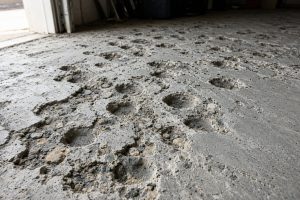 Pitted older garage slab with flaked surface paste — Concrete Garage Floors in Dolton