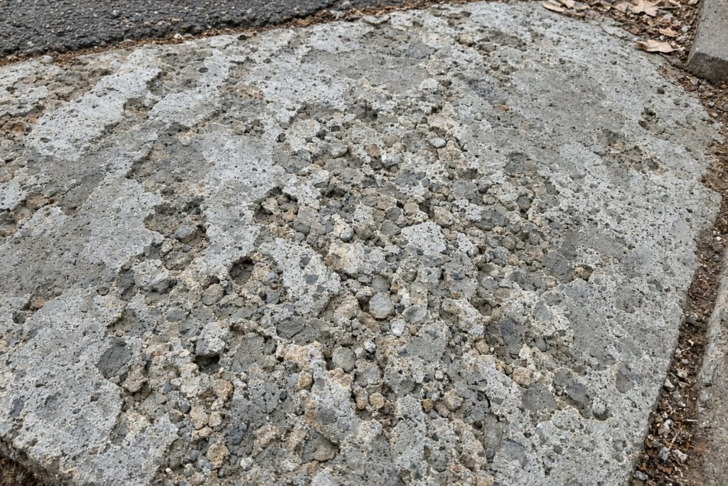 Pitted salt-scaled concrete on an older driveway — Concrete Overlays in Schererville