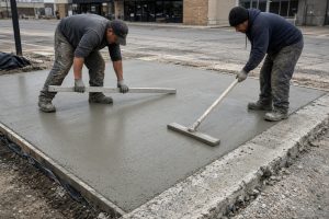 Crew pouring a replacement panel in a storefront lot — Concrete Parking Lots in Calumet City