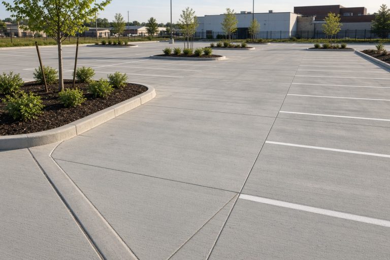 Finished concrete parking lot with clean joints and curbs — Concrete Parking Lots in East Chicago