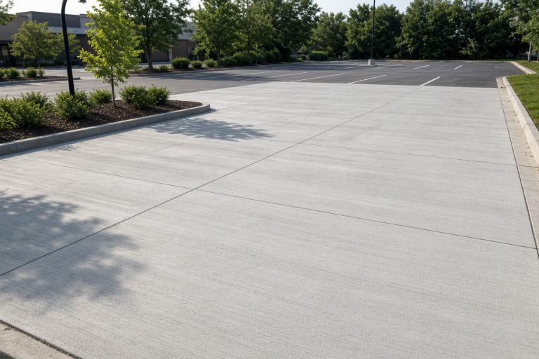 Finished retail parking lot with even joints and intact curbs — Concrete Parking Lots in Schererville