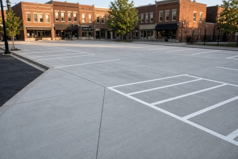 Finished downtown parking lot with straight joints and open stalls - Concrete Parking Lots in Valparaiso