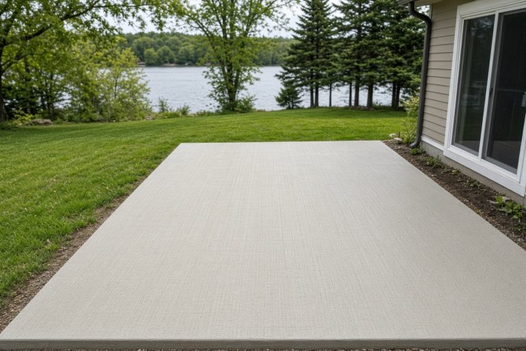 Finished patio slab with a broom texture on a lakeside lot — Concrete Patios in La Porte