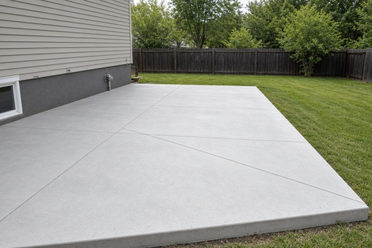 Dry finished patio sloped away from a house wall - Concrete Patios in Lake Station