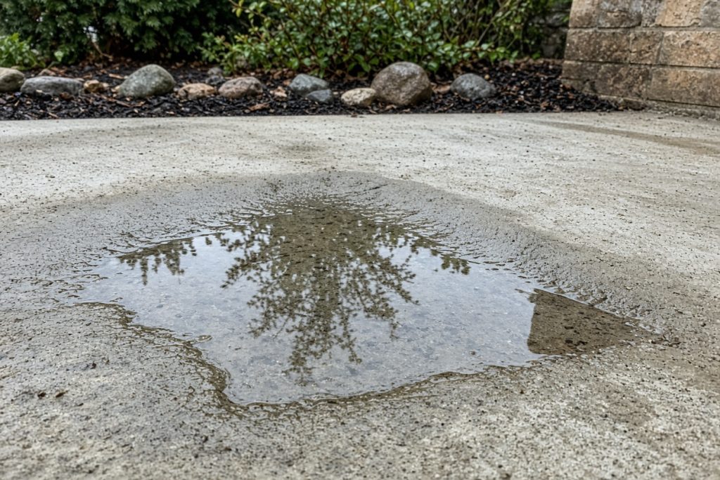 Unused patio slab holding water in a low corner — Concrete Removal in Chesterton
