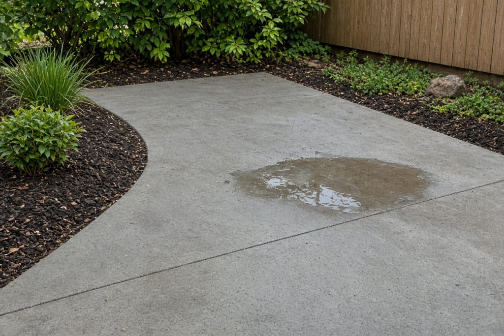 Unused patio slab holding water in a low corner — Concrete Removal in Chesterton
