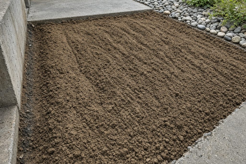 Raked soil where a patio slab was taken out — Concrete Removal in Chesterton