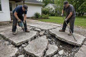 Crew breaking out heaved driveway slabs - Concrete Removal Companies in Gary